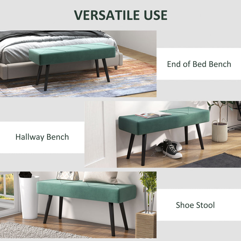 Upholstered End of Bed Bench with X Frame Steel Legs for Bedroom or Hallway, Green