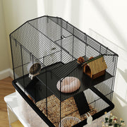Three-Tier Gerbil and Hamster Cage With Wheels Deep Base Water Bottle by PawHut