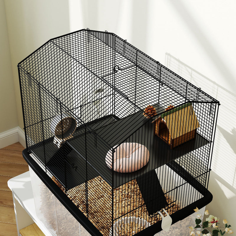 Three-Tier Gerbil and Hamster Cage With Wheels Deep Base Water Bottle by PawHut