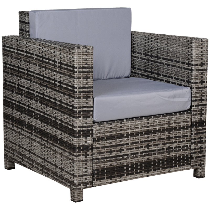 Grey Rattan Garden Armchair with Thick Cushion All Weather Single Seater for Patio Use