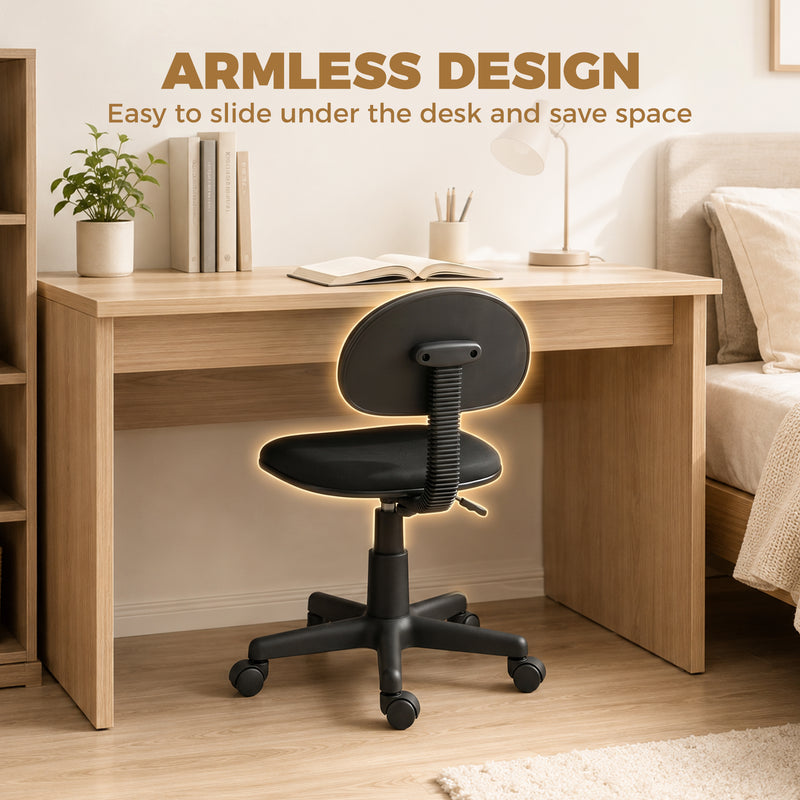 Armless Office Chair for Small Desks Space Saving Adjustable Seat Black