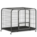 Large Dog Crate with Heavy Duty Steel Frame and Lockable Wheels for Secure Home Use Black Pawhut