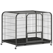 Large Dog Crate with Heavy Duty Steel Frame and Lockable Wheels for Secure Home Use Black Pawhut
