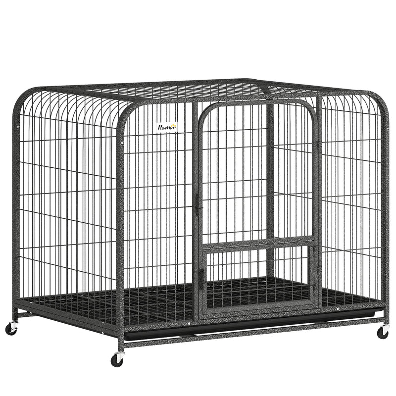 Large Dog Crate with Heavy Duty Steel Frame and Lockable Wheels for Secure Home Use Black Pawhut