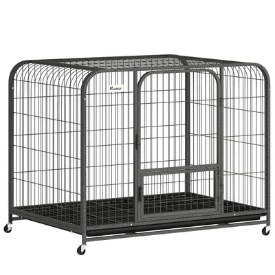 Large Dog Crate with Heavy Duty Steel Frame and Lockable Wheels for Secure Home Use Black Pawhut