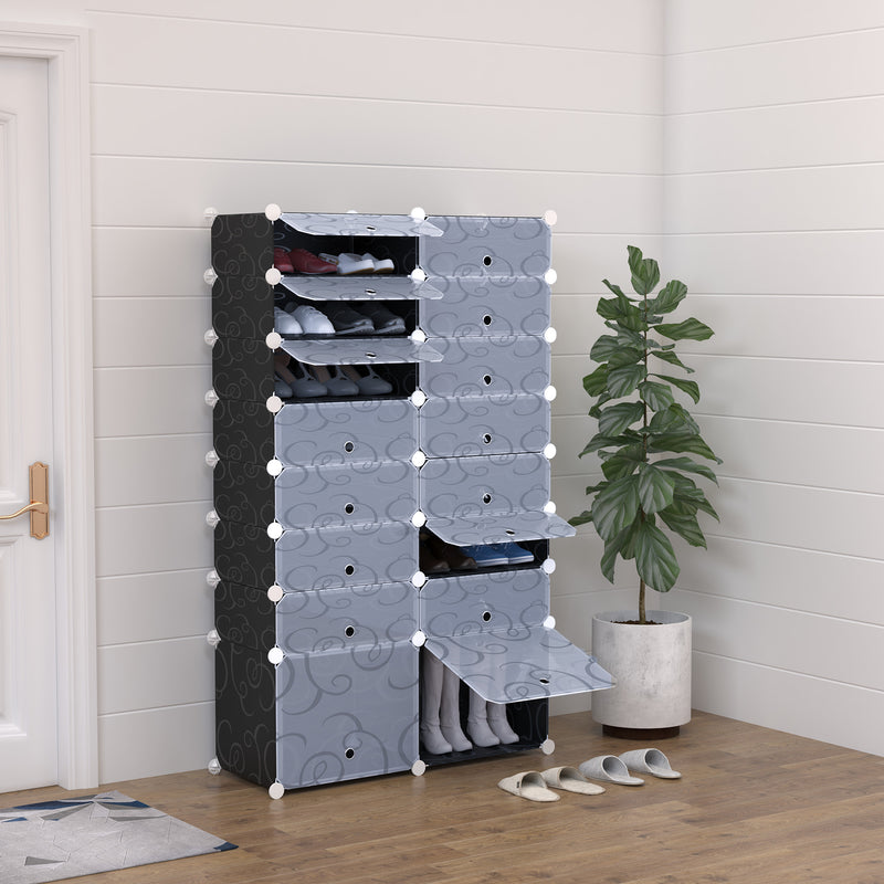 16 Cube Shoe Storage Cabinet with Modular Shelves Fits 32 Pairs for Hallway or Bedroom