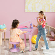 Pink 37 Key Kids Electronic Keyboard Piano Set With Stool Microphone And Lights AOSOM