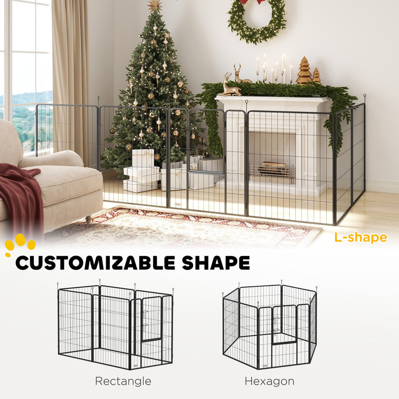 6 Panel Portable Dog Playpen with Door 100cm High for Large Dogs Black by PawHut
