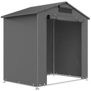 Dark grey 6x4ft portable garden storage shed with roll-up zip door on a white background