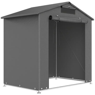 Dark grey 6x4ft portable garden storage shed with roll-up zip door on a white background