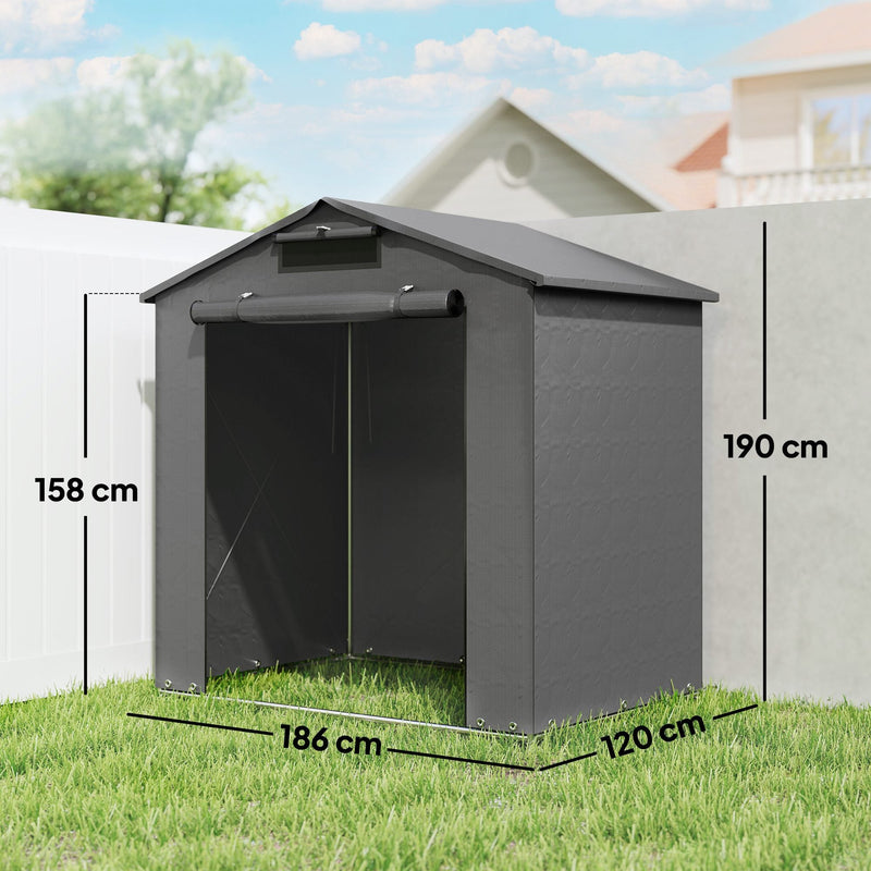 Dimensions diagram of the 6x4ft shed showing 186 cm width, 120 cm depth and 190 cm height