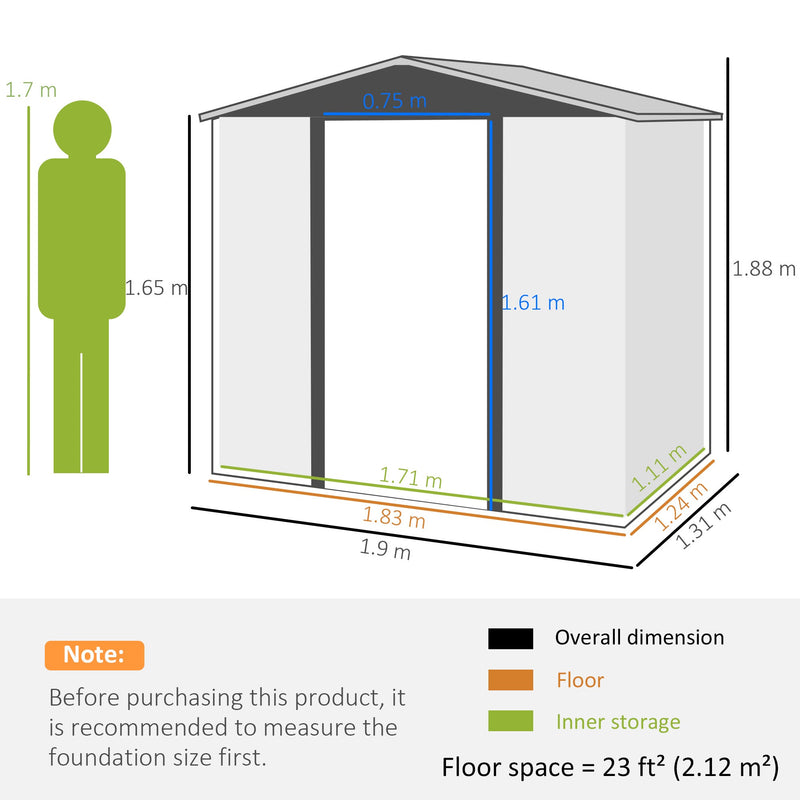 Dimension diagram showing 1.9 x 1.31 m external size, 1.83 x 1.24 m floor and 1.71 x 1.11 m inner storage