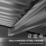 Close-up of the galvanised steel roof frame beams bolted inside the shed