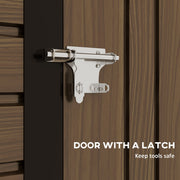 Close-up of the door latch on the oak wood effect panel, ready to take a padlock