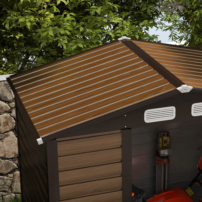 Raised view of the oak wood effect apex roof and the ventilation slot on the side wall