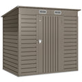 Light grey 6x4ft Outsunny metal garden shed with pent roof, closed lockable door and two roof vents