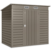 Light grey 6x4ft Outsunny metal garden shed with pent roof, closed lockable door and two roof vents