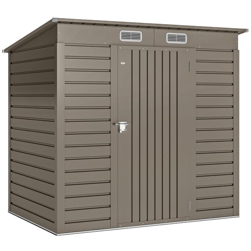 Light grey 6x4ft Outsunny metal garden shed with pent roof, closed lockable door and two roof vents