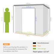 Dimension diagram showing the shed at 191 cm wide, 130 cm deep and 183 cm tall