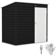 Dark grey 6x4ft Outsunny metal garden shed with pent roof, white door, padlock and gloves