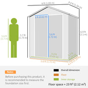 Dimension diagram showing the shed at 183 cm wide, 134 cm deep and 210 cm tall