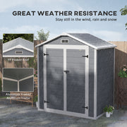 Shed standing in the rain with insets showing the PP peaked roof and aluminium frame
