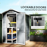 Feature panel showing the lockable door with a 63 cm by 166 cm opening and included keys