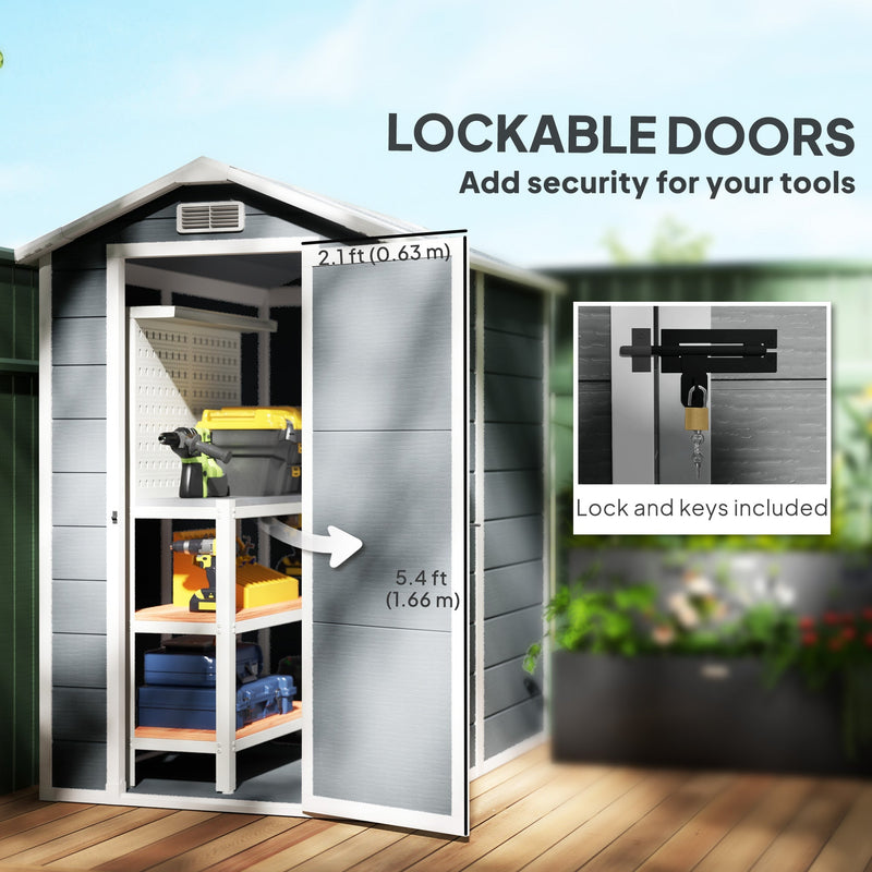 Feature panel showing the lockable door with a 63 cm by 166 cm opening and included keys