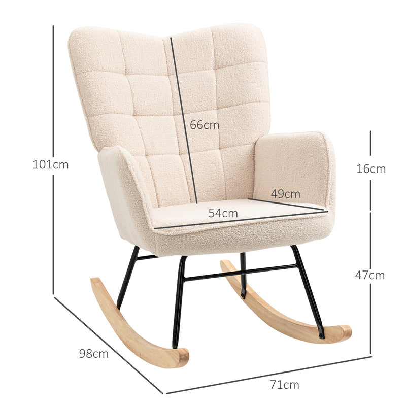 Nursery Glider Rocking Chair With Berber Fleece Upholstery For Nursing Comfort, Beige