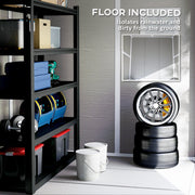 Feature panel showing the built-in floor that keeps rainwater and dirt off stored items