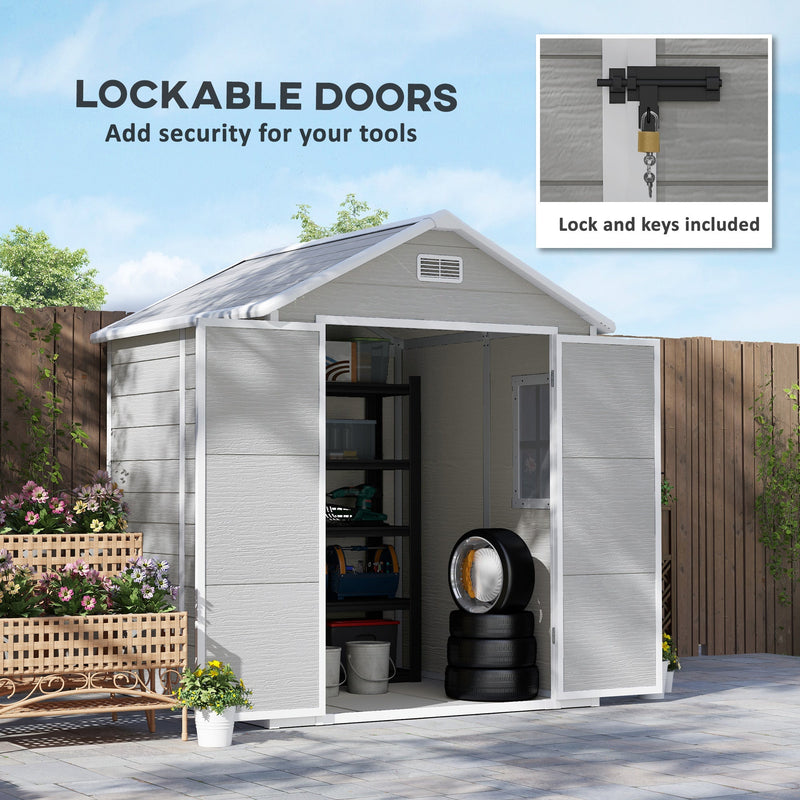 Lockable double doors on the shed with an inset of the lock and keys included