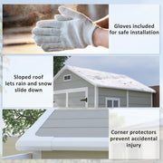 Gloved hand showing the pair of installation gloves supplied with the shed