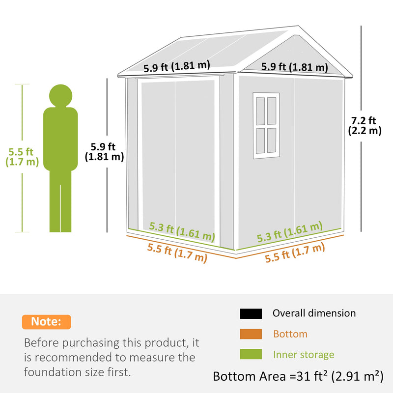 Dimension diagram of the 6x6ft shed showing a 181 x 181 cm footprint and 220 cm ridge height