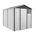 6x9ft Outsunny metal garden shed in white with a dark grey apex roof