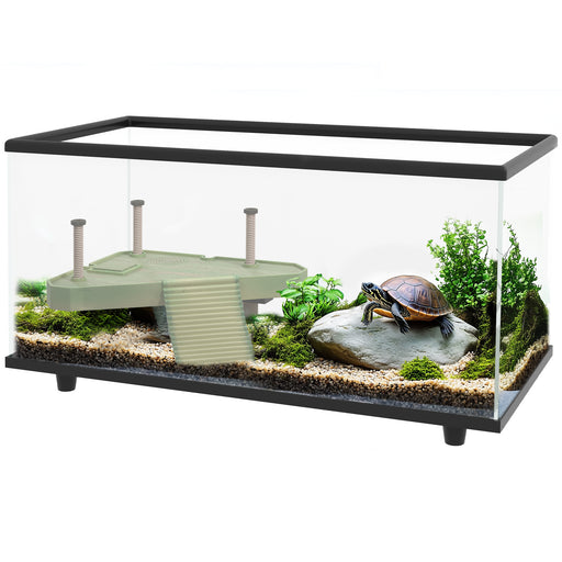 50L Glass Turtle Tank Aquarium with Basking Platform and Easy Drainage Feature, Black