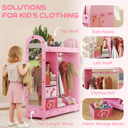 Kids Clothes Rail with Mirror Shelves and Fabric Storage for Bedroom and Nursery Pink AOSOM
