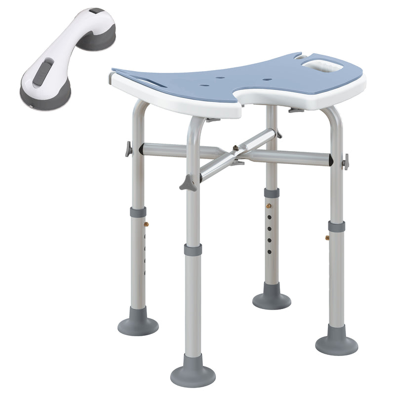 Height Adjustable Padded Shower Stool with U Shaped Seat for Bathroom Safety, Light Blue