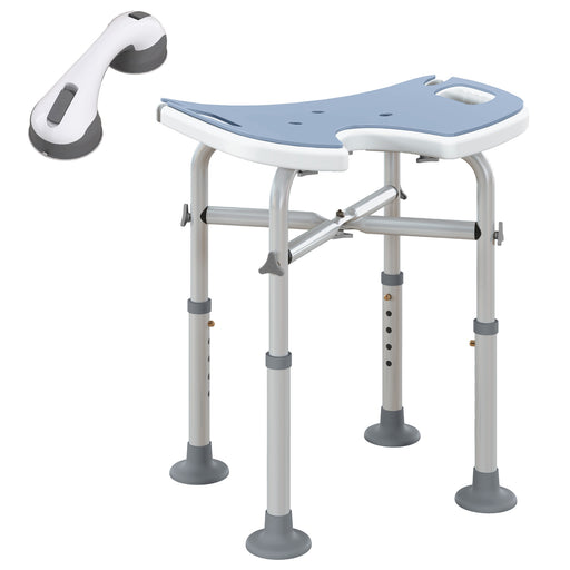 Height Adjustable Padded Shower Stool with U Shaped Seat for Bathroom Safety, Light Blue
