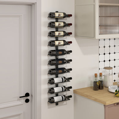 10 Tier Wall Mounted Wine Rack Steel Holds 10 Bottles for Kitchen Dining Room Home Bar Black by HOMCOM