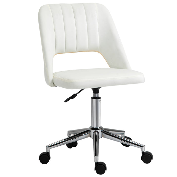 Cream White Armless Velvet Feel Swivel Office Chair Ergonomic Design by Vinsetto