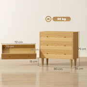 Chest of Drawers with Three Large Storage Drawers and Easy Clean Surface Oak Grain AOSOM