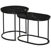 Set of 2 Marble Effect Nesting Tables Black and White Space Saving Design by HOMCOM