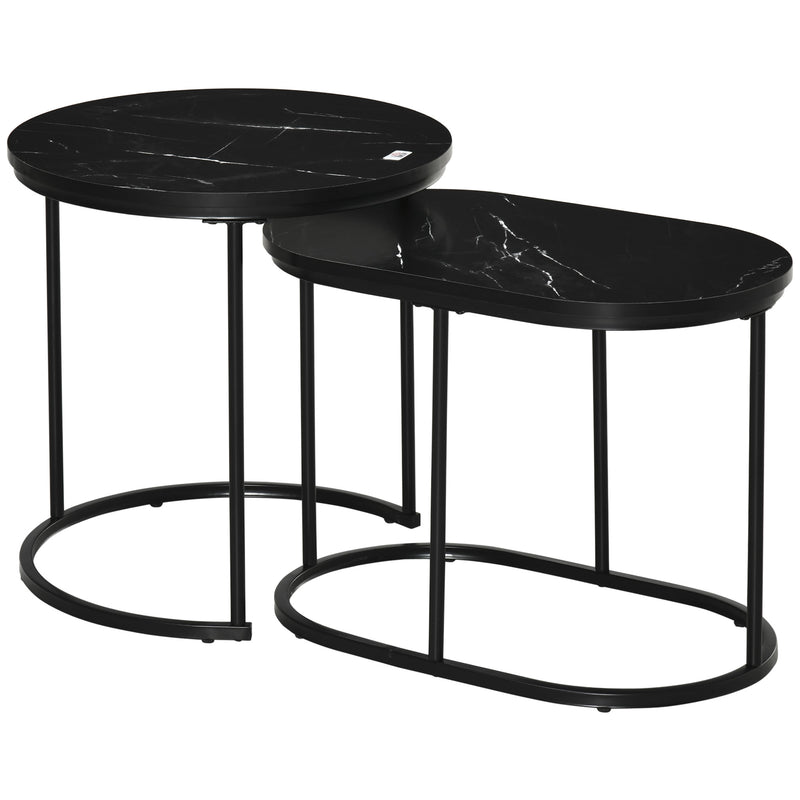 Set of 2 Marble Effect Nesting Tables Black and White Space Saving Design by HOMCOM