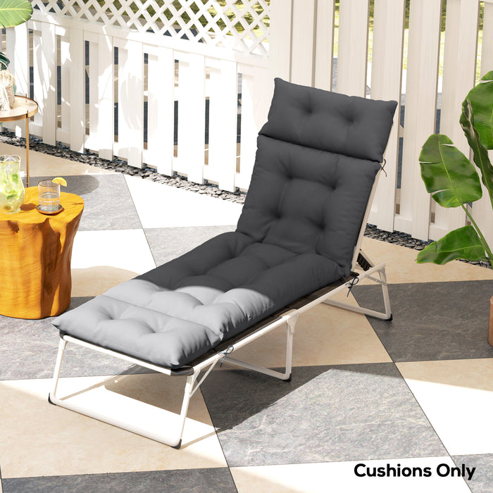 Dark Grey Sun Lounger Cushion 190x56x10cm UV Resistant Thick Sunbed Pad With Ties by Outsunny