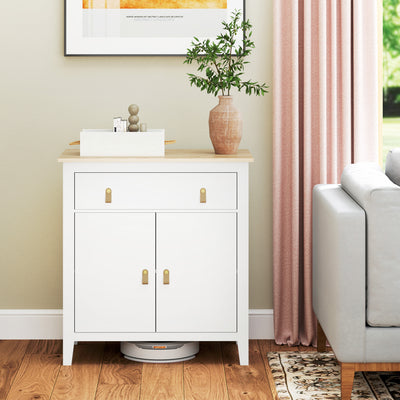 White Farmhouse Style Sideboard with Storage Shelves and Drawers