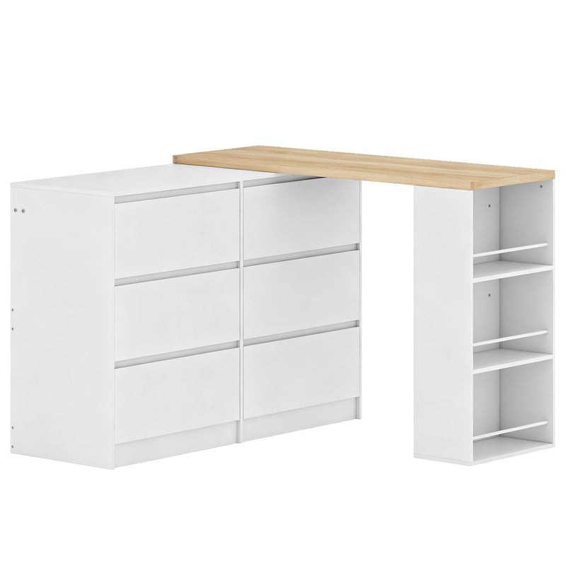 Dressing Table with 6 Drawers and 3 Shelves for Organised Bedrooms White Natural Wood Finish