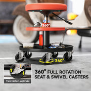 Mechanic Rolling Stool with Height Adjustment and Tool Trays for Garage and Workshop Yellow AOSOM