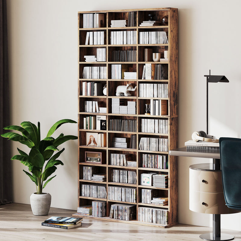 Tall CD Storage Cabinet with Adjustable Shelves Ideal for Home Organisation Rustic Brown