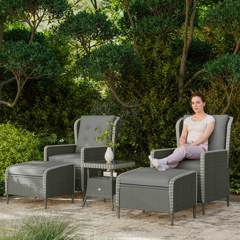 Five Piece Reclining Rattan Garden Chair Set in Charcoal Grey with Cushions by Outsunny