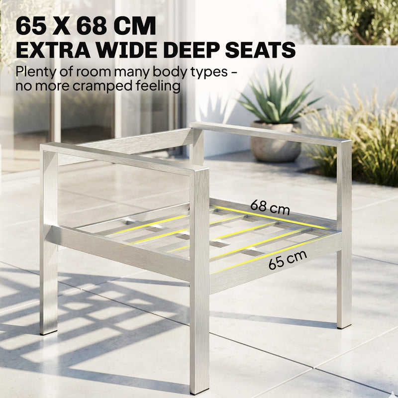 4-Piece Aluminium Garden Lounge Set with 10cm Deep Cushions and Wood-Effect Coffee Table, Dark Grey